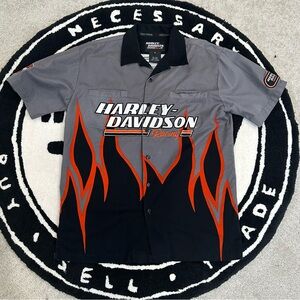 🔥🚨FINAL DROP🚨🔥 Vintage Harley-Davidson Flames Embroidered Button Up Shirt